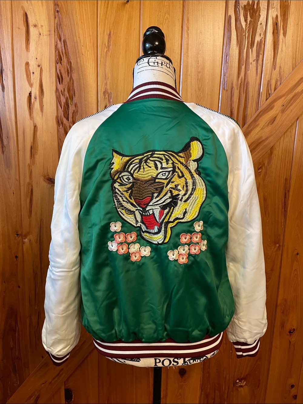 Endless Rose reversible Quilted embroidered Tiger satin Women's Bomber Jacket